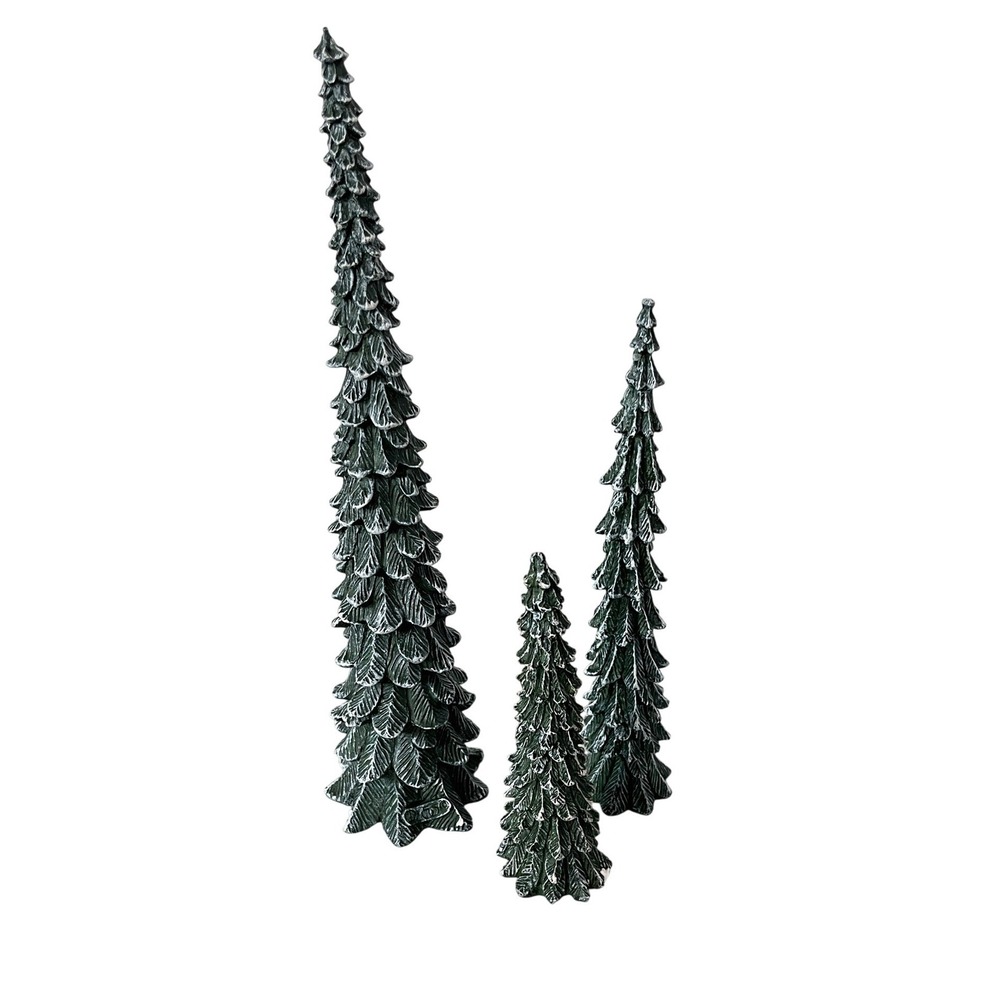 Dept 56 Pencil Pines Village Trees Set of 3 Green Cold Cast Porcelain 52531